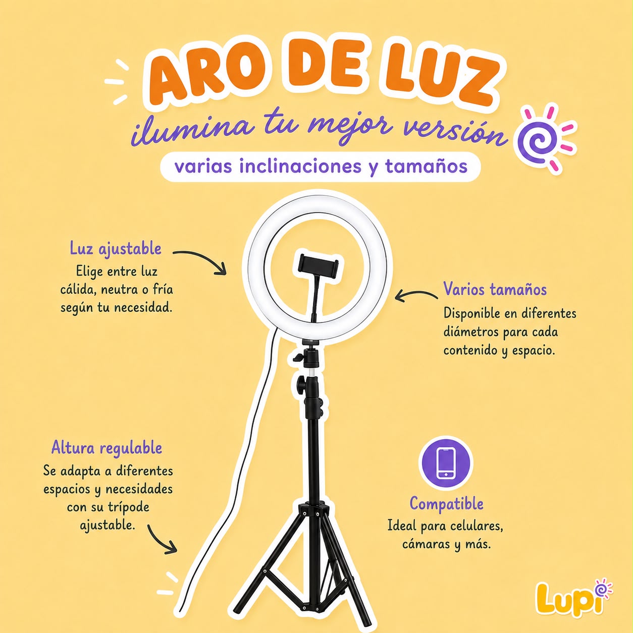 Aro De Luz Led 26 Cm Con Soporte