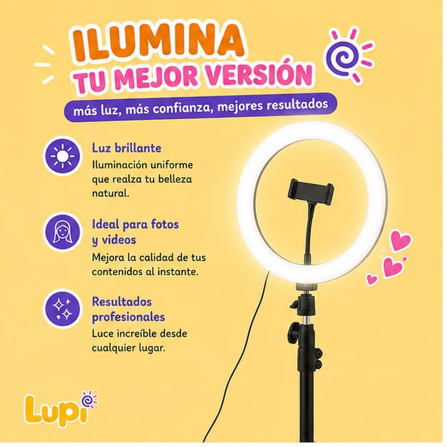 Aro De Luz Led 26 Cm Con Soporte