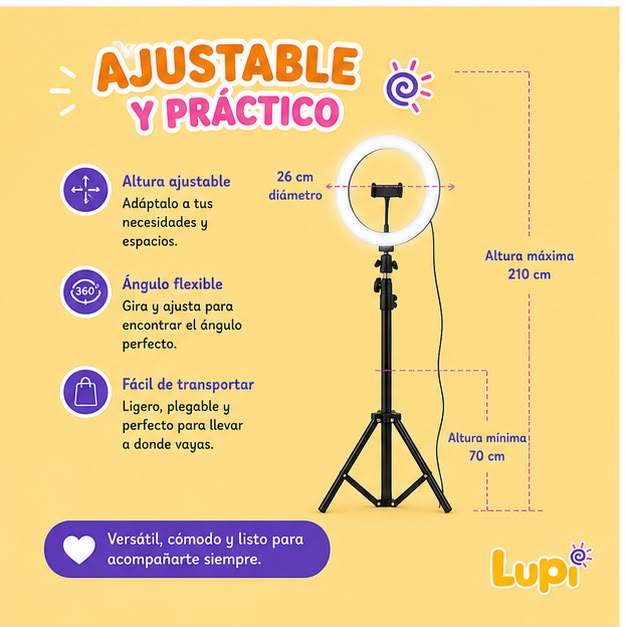Aro De Luz Led 26 Cm Con Soporte